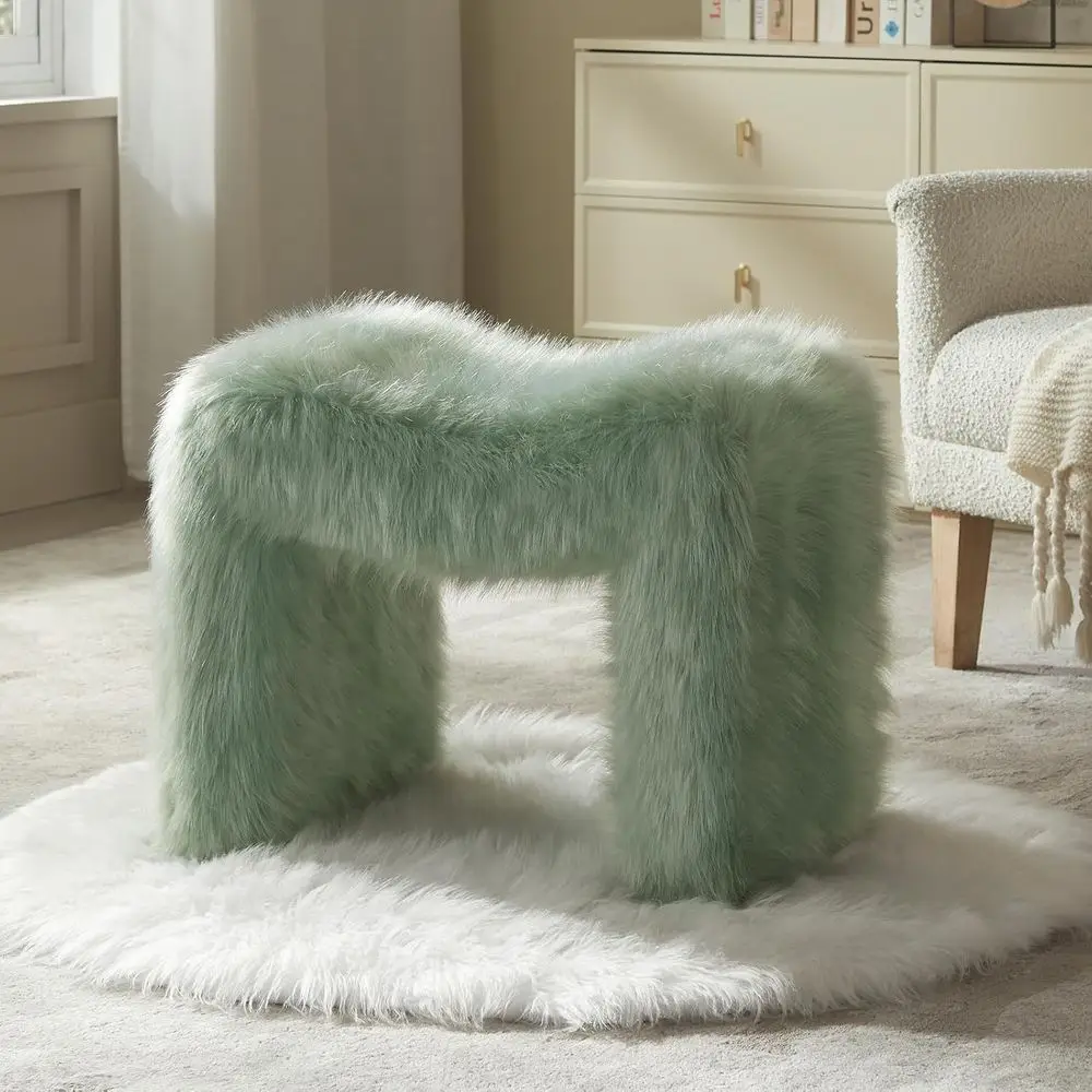 

Compact Green Ottoman Stool for Makeup, Living, and Entryway Rooms