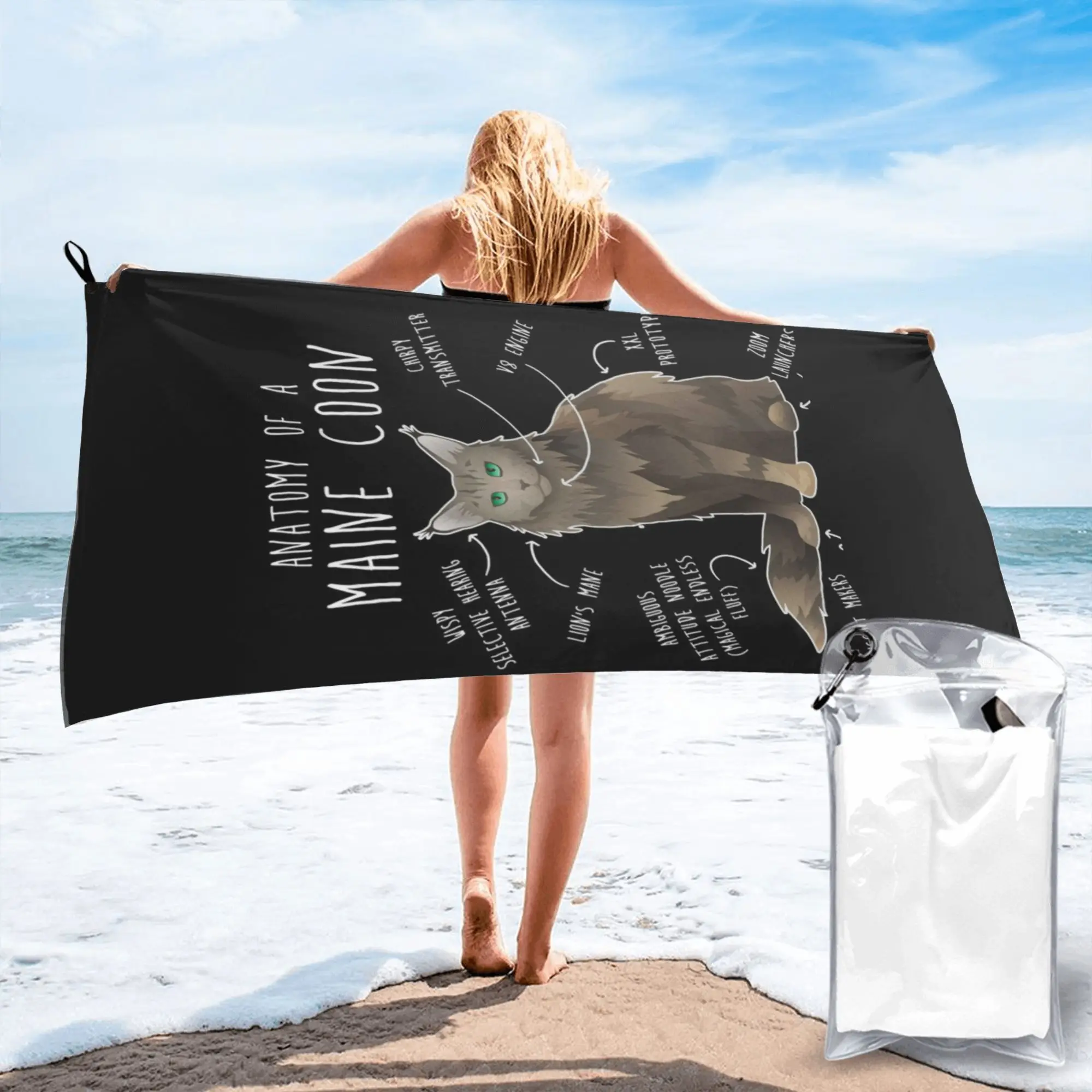Maine Coon Cat Anatomy 7 Beach Towel Soft Microfiber Quick Dry Absorbent Quick Towels For Yoga