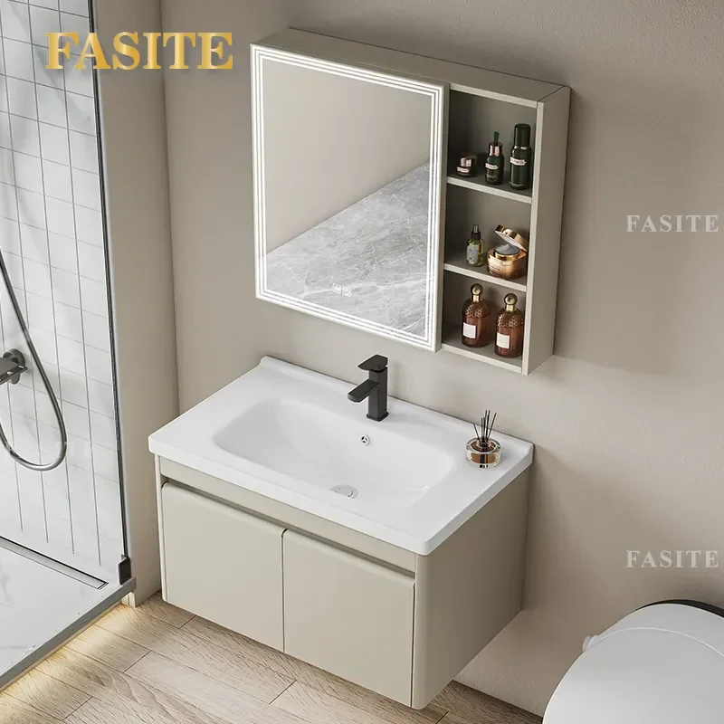 For 304 Stainless Steel Bathroom Cabinet with Ceramic Integrated Washbasin Modern Simple Design Durable Rustproof Vanity Sink