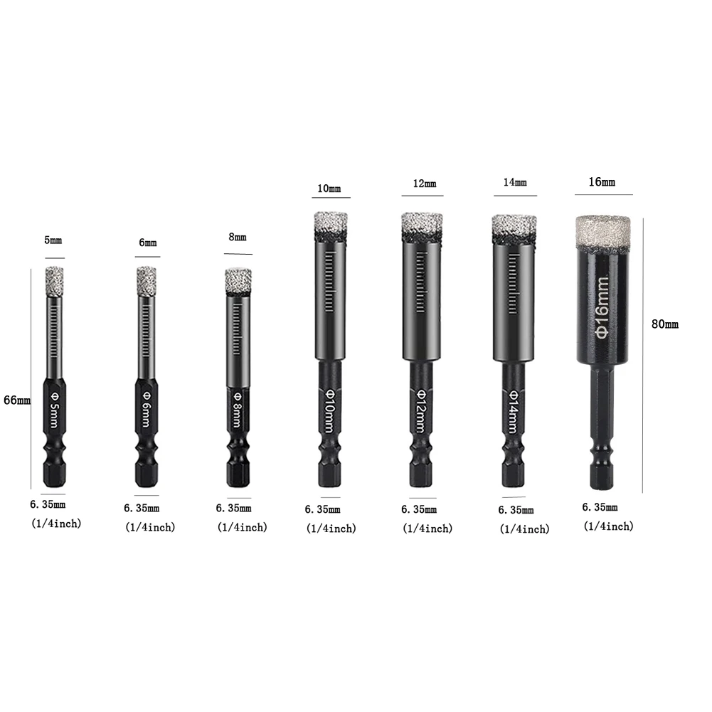 Mata bor kering berlian vacuum Brazed, pemotong lubang pegangan Hex untuk marmer granit keramik kaca, alat bor Multi guna 1 buah