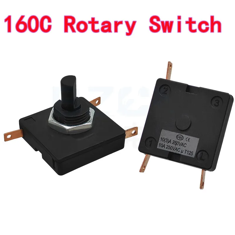 160C Rotary Switch Square Design 3-Pin 2-Position High-Current Speed Control Switch for Electric Cookers Health Pots