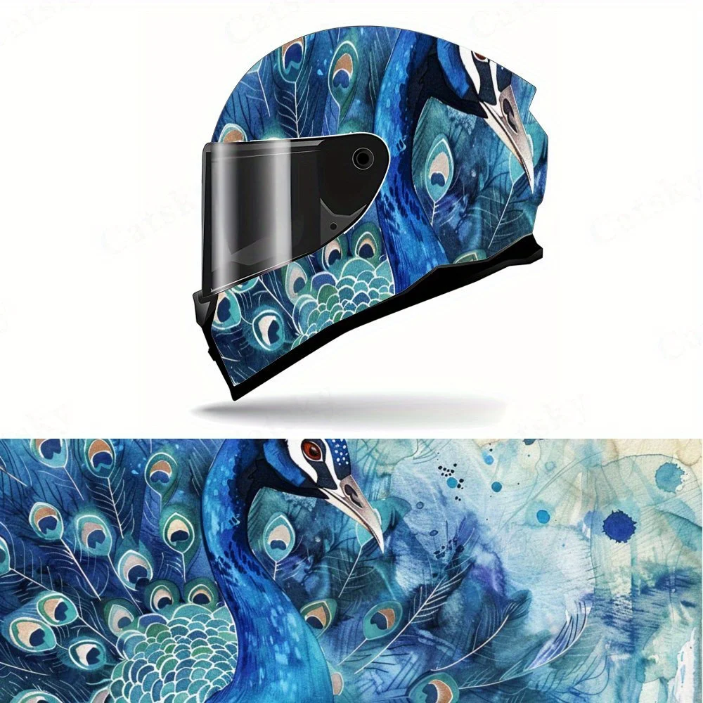 

Художественная красочная элегантная акварельная наклейка в виде павлина, полная наклейка на шлем, мотоциклетный шлем, гоночная графическая наклейка, виниловая пленка для шлема d