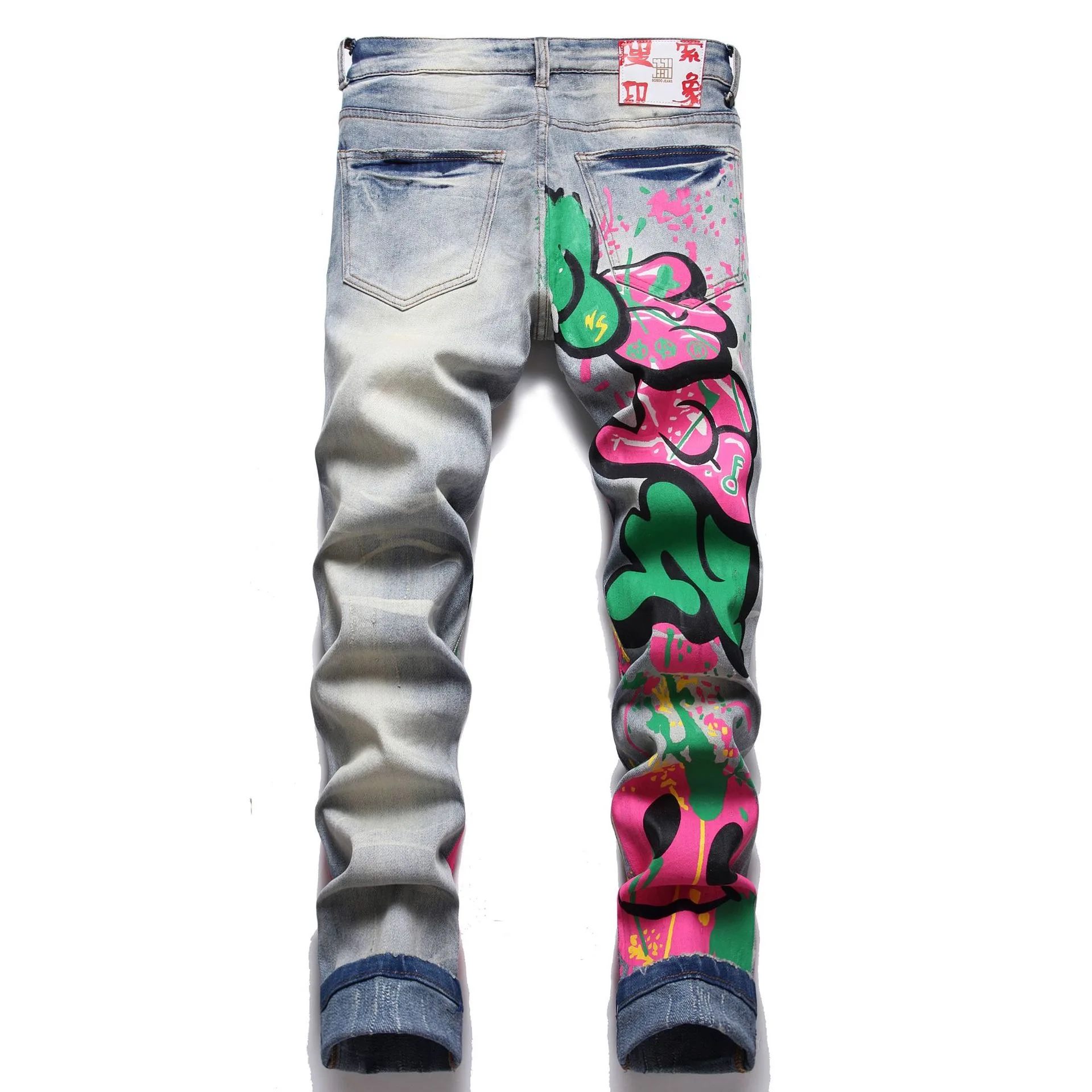 Abstract 3D Portrait Jeans Men's High Street Vintage Feet Tight Luxury Cotton Pants Color Sunset Fabric Slim Fit Trend Summer024