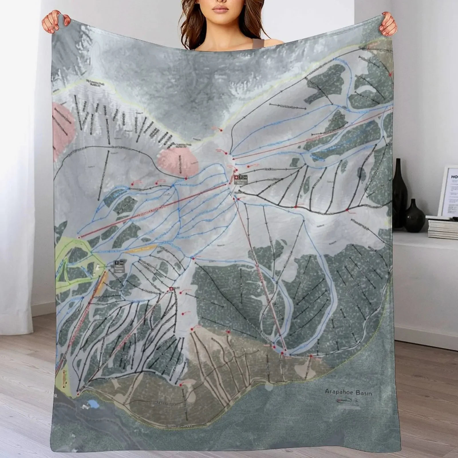 Arapahoe Basin Resort Trail Map Throw Blanket Plush Fuzzy Cozy Blanket for Couch Sofa