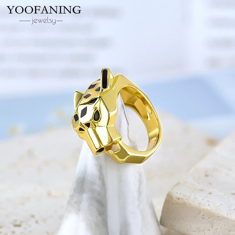 FOOANING24K cincin desain hewan motif macan tutul unik cincin pria dan wanita modis ukuran 6/7/8 mewah pesta perhiasan