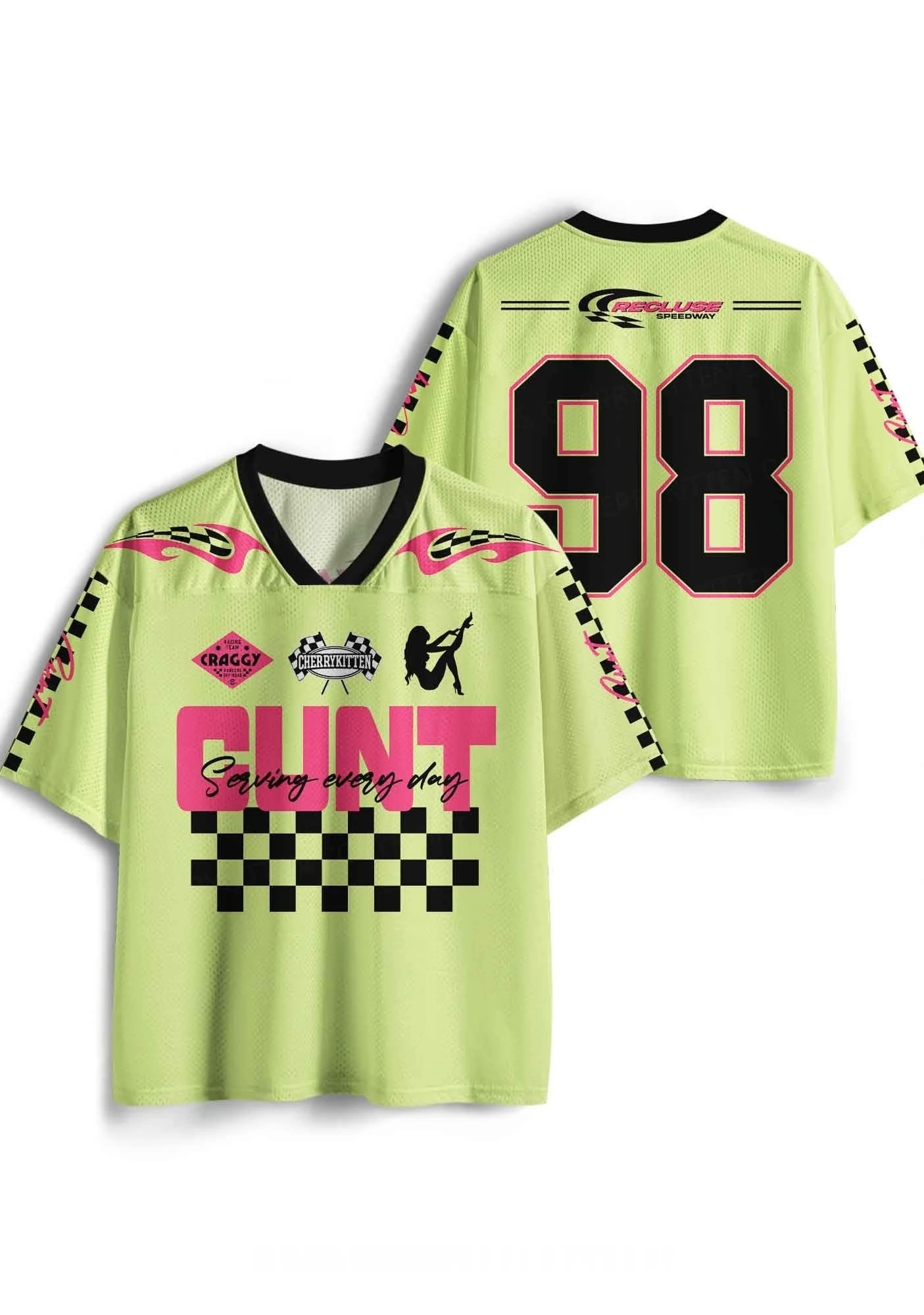 Y2K Racing-Style Rosa Kariertes Mesh-Jersey Unisex Oversized Kurzarm-T-Shirt Harajuku Streetwear