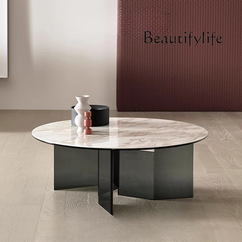 Modern light luxury art round marble coffee table living room home simple acrylic