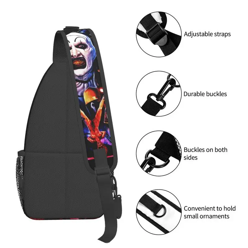 Mochila de hombro personalizada para hombre, bolso de pecho cruzado con eslinga, payaso de Halloween, película de terror, Terrifier, moda para viajar