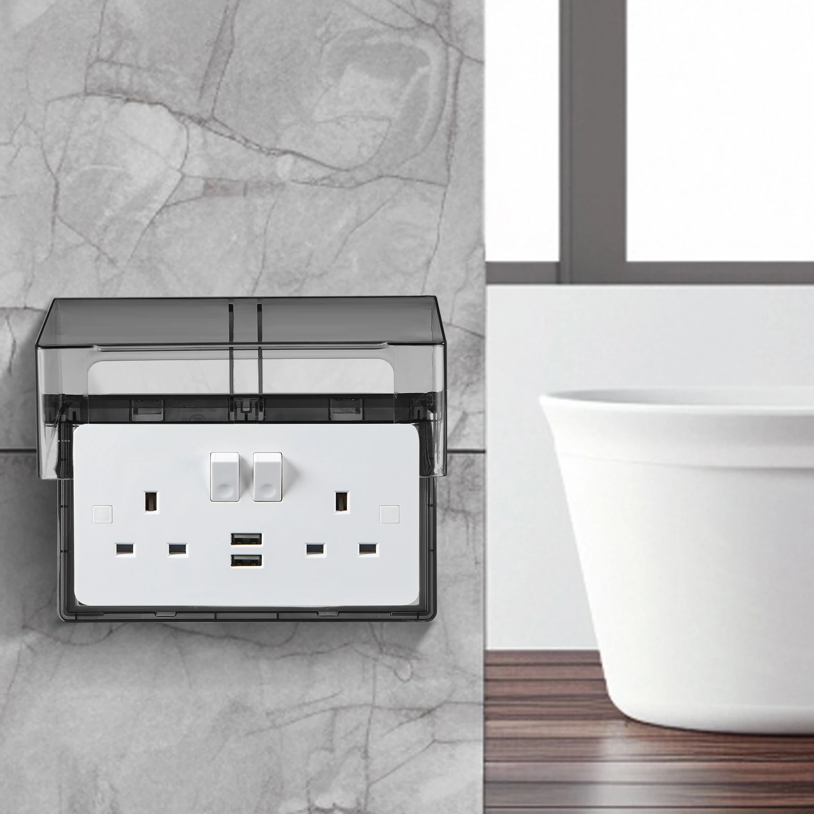 

iplusmile Double Cover Weatherproof Child Safe Self Adhesive Socket Protector for Bathroom Patio Outdoor