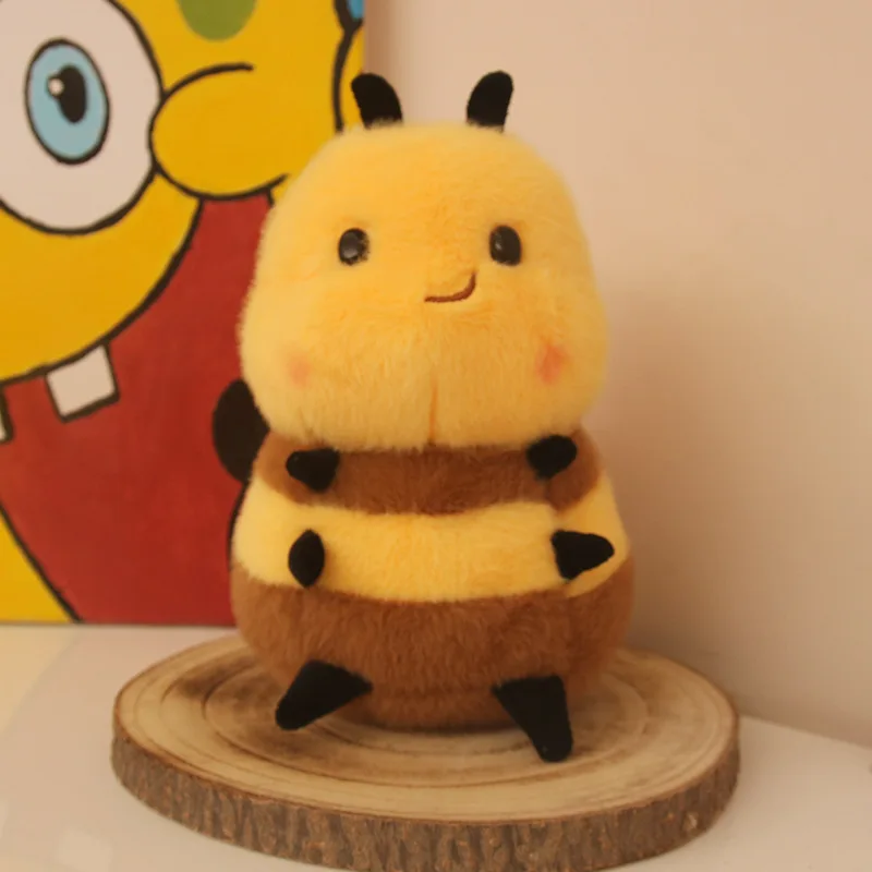 25/35/50CM Cute Honey Bee Plush Toys Fluffy Animal Stuffed Doll Flying Insect Black Eyes Pink Wings Room Decor Pillows Kids Gift
