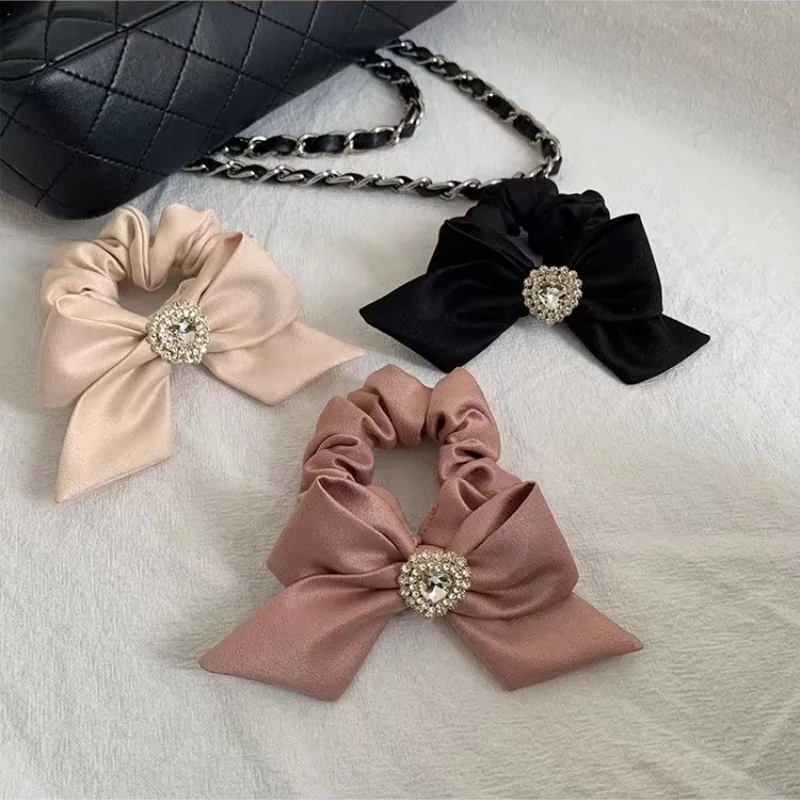 AISHG Solid Color Satin Bow Hair Rope Women Korean Love Style Head Rings Ties Fashion Temperament Elegant Girls Hair Accessories