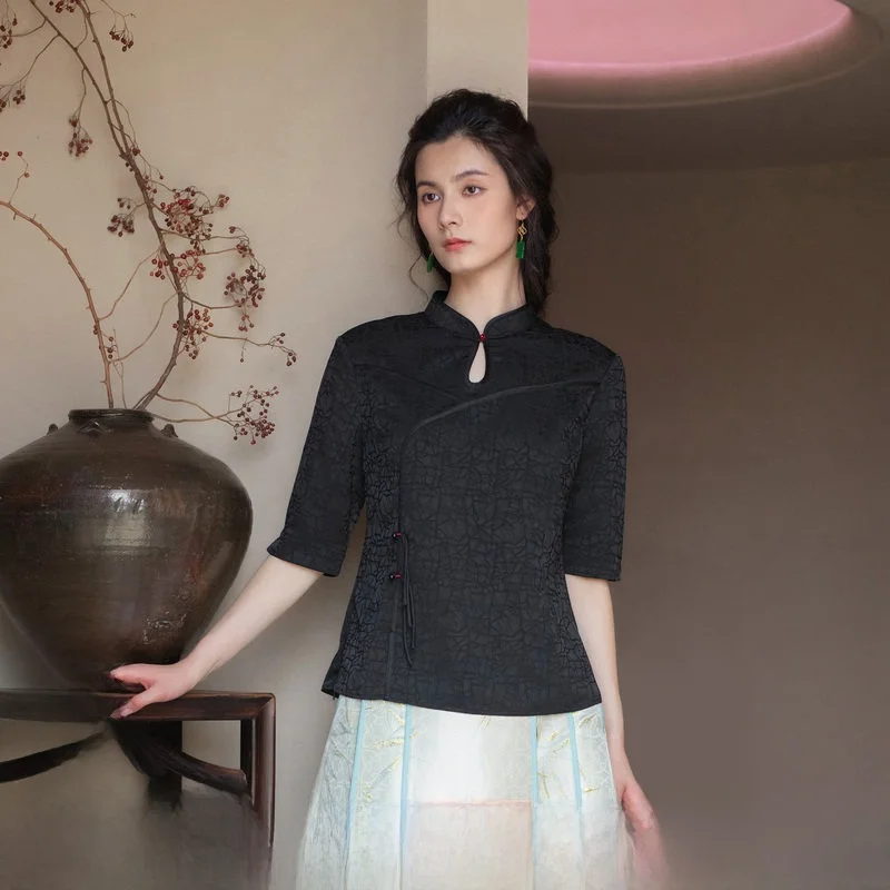 

Slimming Effect Vintage Texture Women's irt New Arrival Spring Summer Straight Cut Polyester Blend Mid-Length Pure Color