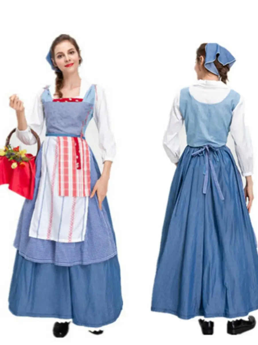 

Костюм Золушки для взрослых на Хэллоуин, карнавальный костюм для фермерской девушки, наряд служанки, одежда для выступлений, хлопковая традиционная китайская одежда...