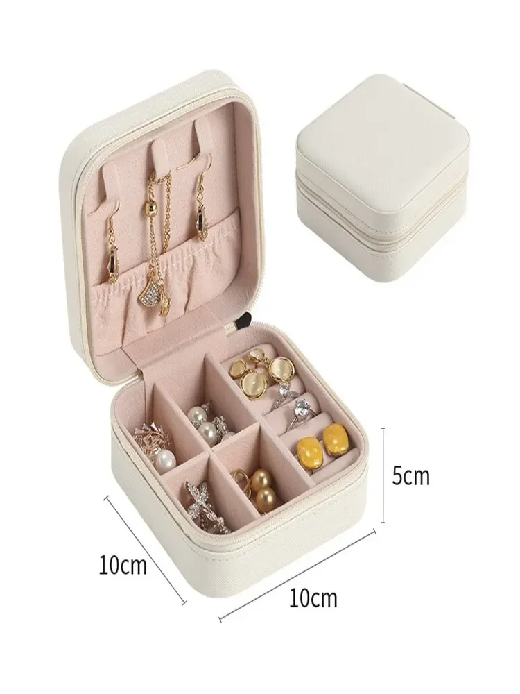 1PC Jewelry Organizer Display Travel Jewelry Zipper Case Boxes Earrings Necklace Ring Portable Jewelry Box Leather Storage image 2