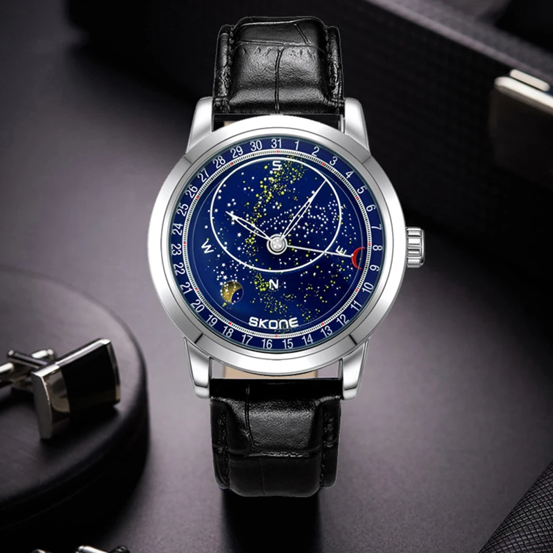 นาฬิกาข้อมือผู้ชายกันน้ำนาฬิกากลไกอัตโนมัติสำหรับผู้ชายดีไซน์เพชรดาวเรืองแสงของแท้