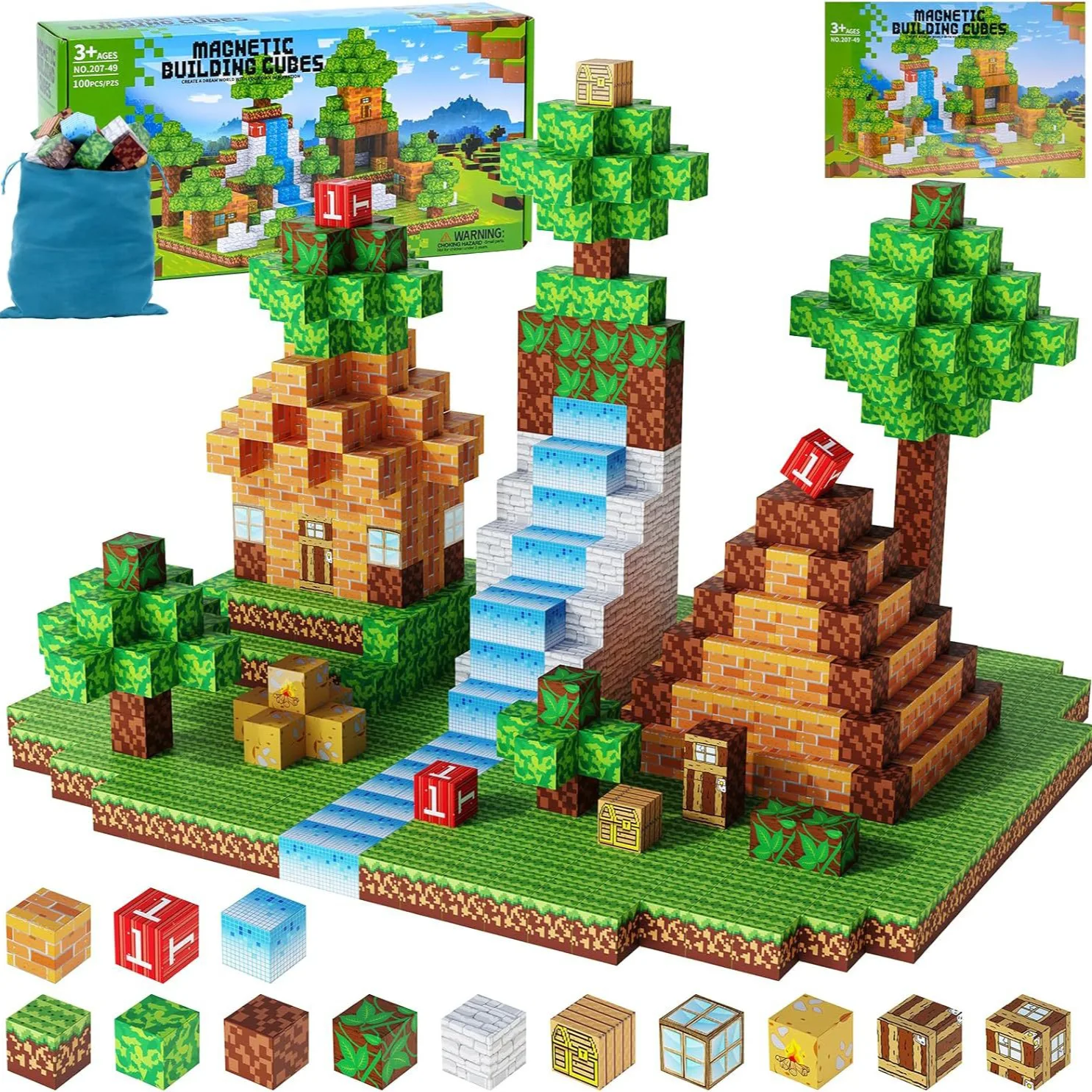 Conjuntos de bloques magnéticos de 100 Uds., juguetes de construcción para niños, modelo magnético de escena Rural/forest para niños y niñas, cubos sensoriales STEM Montessori, regalos