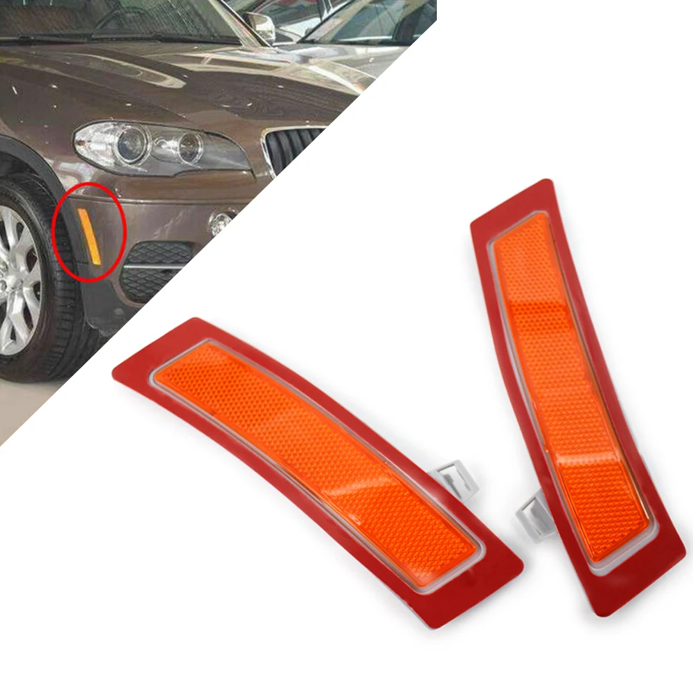 1Pair Car Front Bumper Marker Light Orange Cover Reflector Left & Right For BMW E70 X5 2011 2012 2013