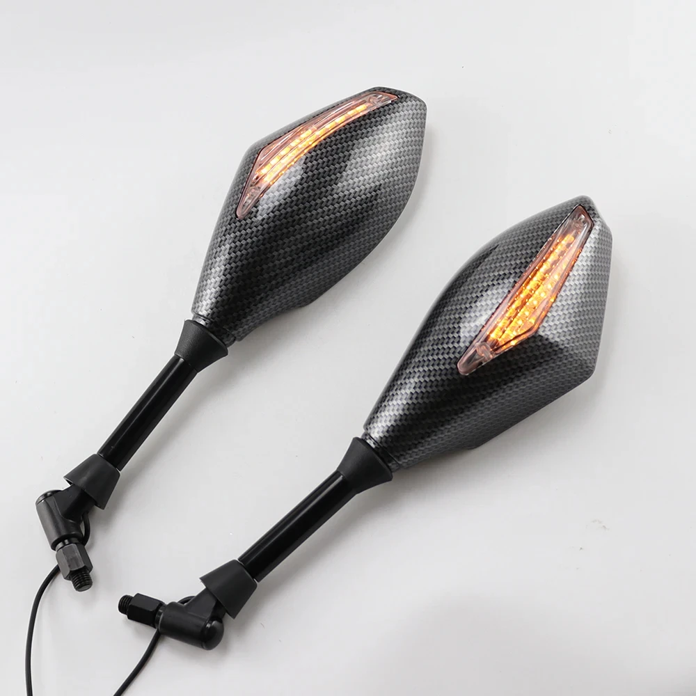 Pair LED Turn Lights Side Mirrors with LED Turn Signal Indicator 10mm Motorcycle Rearview Mirror For Honda Suzuki Yamaha Ducati