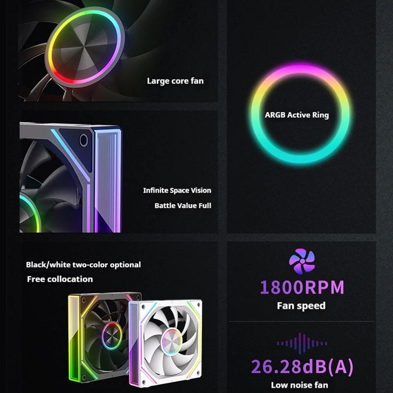 PRISM 8RS 3 قطعة 12 سنتيمتر مروحة الكمبيوتر مروحة التبريد ARGB حلقة رشيقة سطح المكتب كليب لصق الربط مروحة الكمبيوتر 12 فولت 56.62CFM/800-1800 دورة في الدقيقة