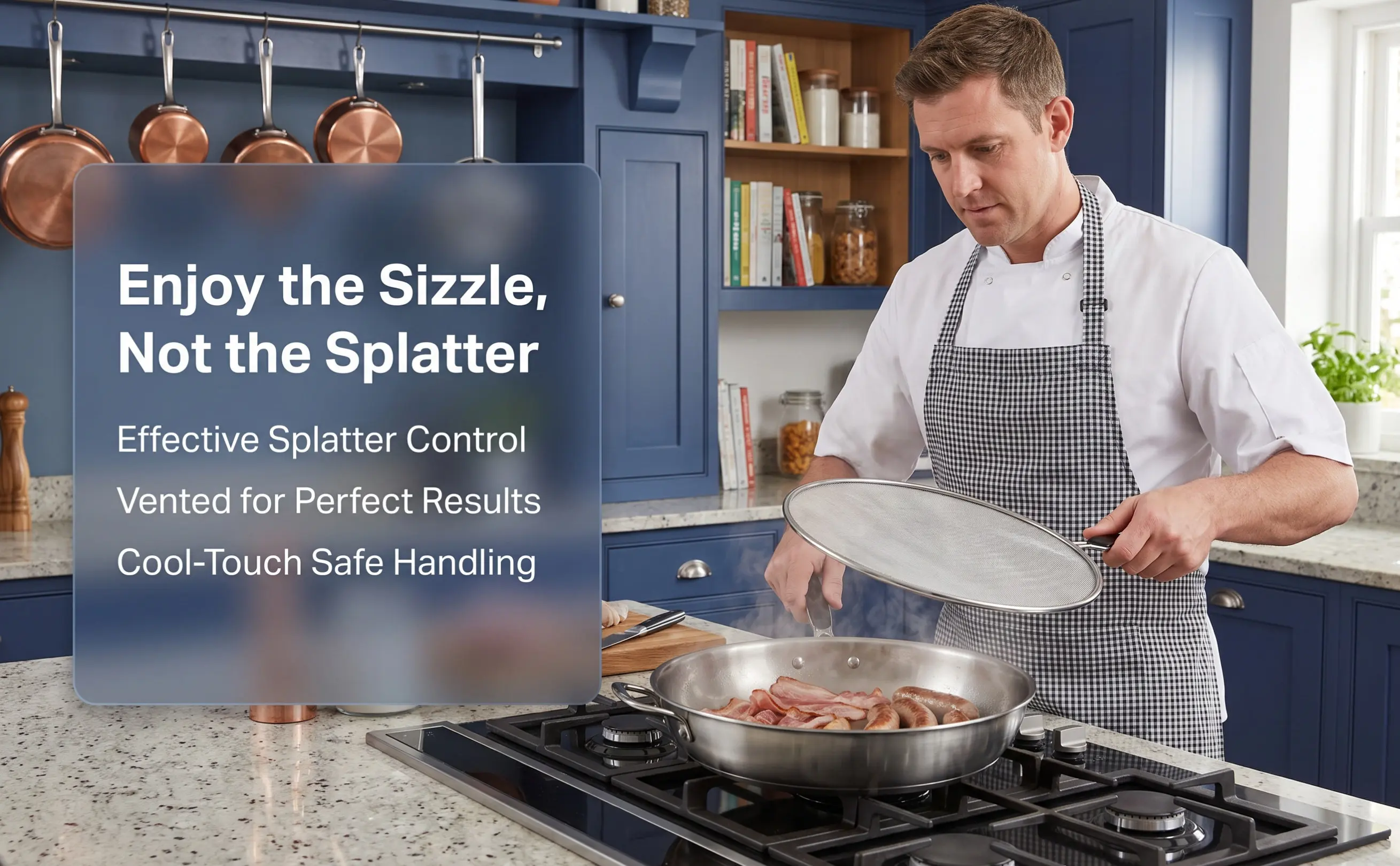 Stainless Steel Oil Splatter Guard for Frying Pan – Heat-Retaining Mesh Lid to Prevent Overflow & Lock in Moisture