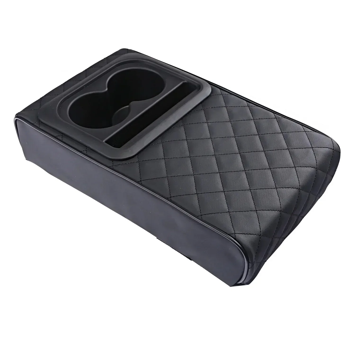 Car Armrest Cushion with 2 Cup Holders PU Leather Center Console Arm Rest Pad Portable Auto Pillow Heightening Cover Universal image 5