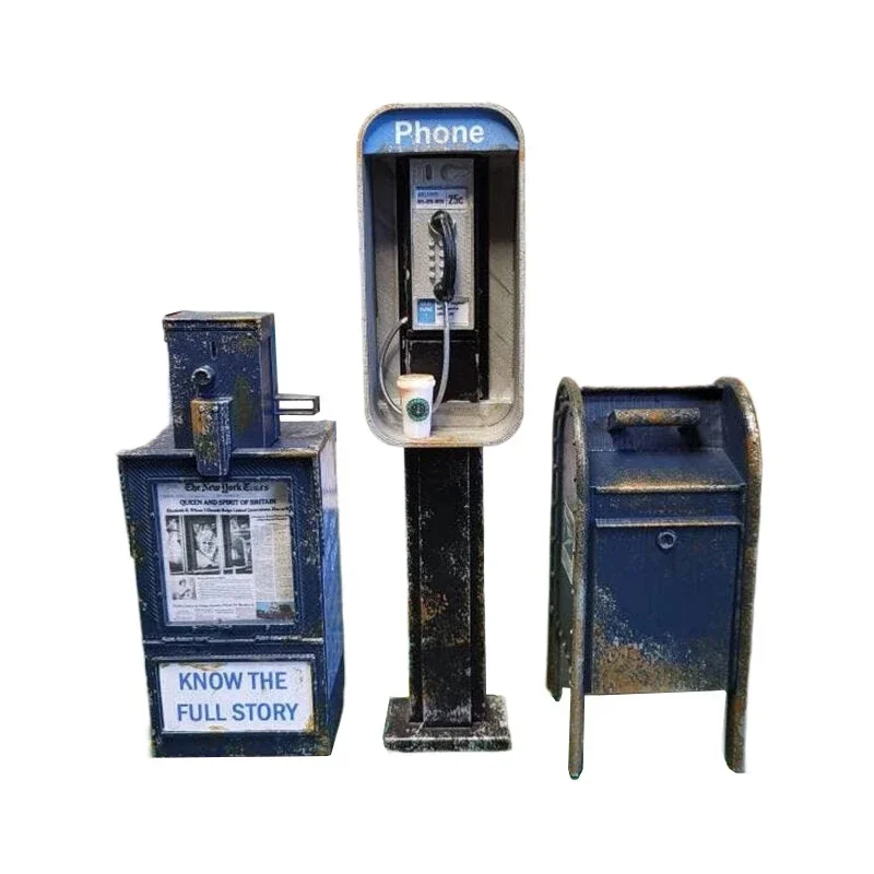 Handmade Miniature American Payphone in 1:12 Scale Interesting antique phone box model Perfect restoration of a public phone box