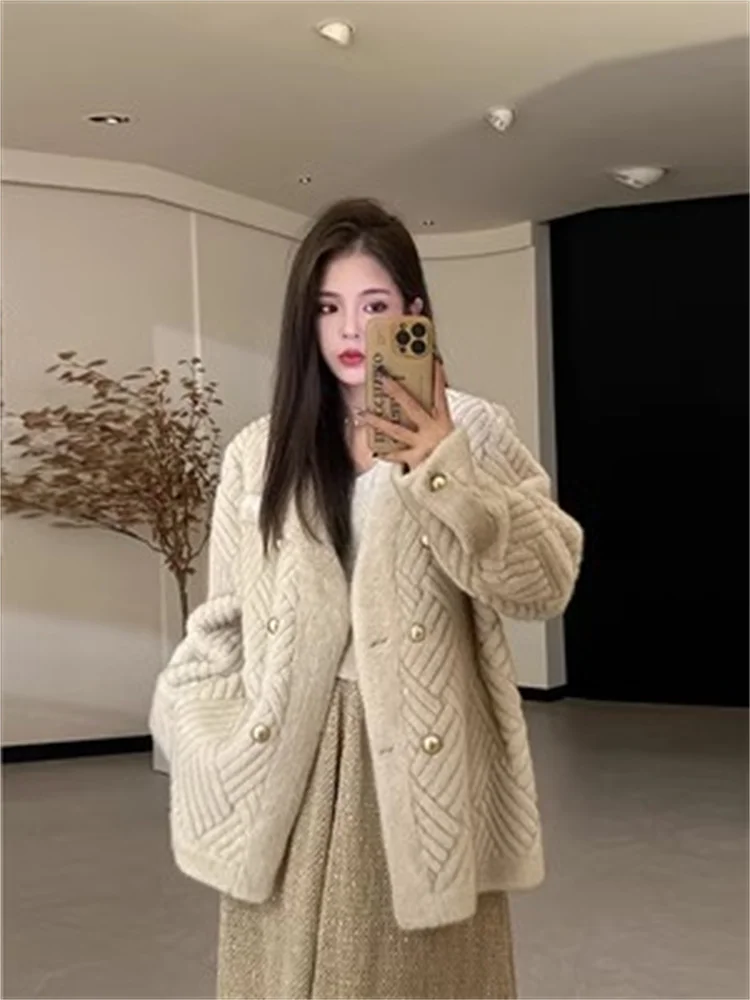 2024 Autumn/Winter Thickened Warm Imitation Fur Coat Long Double Breasted Imitation Mink Add Environmentally Friendly Fur Coats