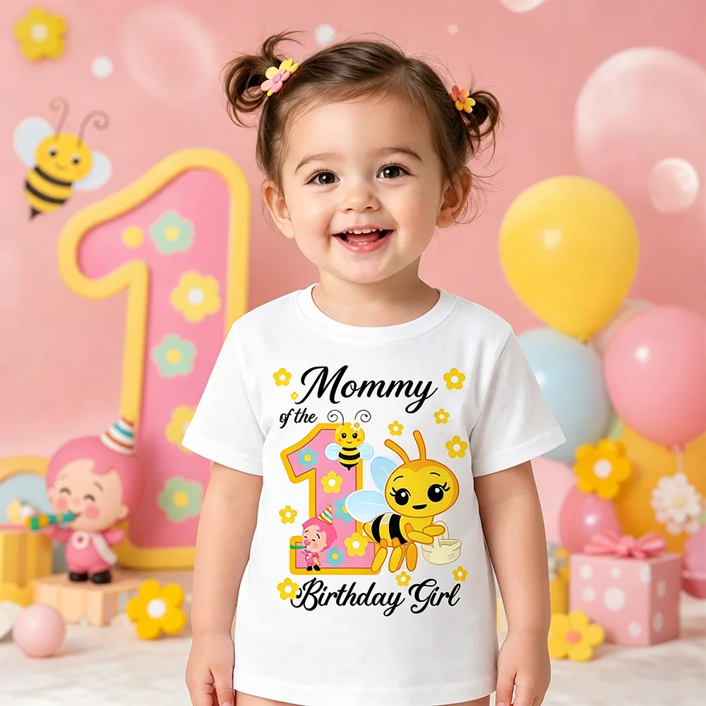 Bee Sweet Girl Family Matching Outfits Birthday Party T-Shirt for Girls 1st 2nd 3rd Unique Honeycomb Design Girls' Party Wear