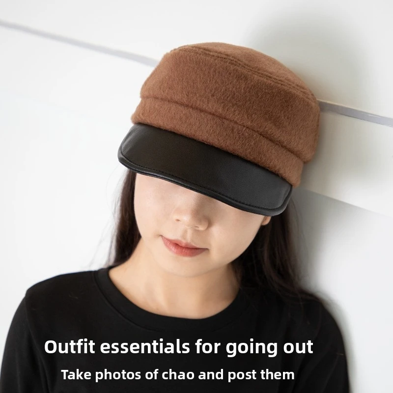 n-fhigh-quality-koreanstyle-sheep-wool-cap-for-women-flat-top-short-brim-makes-the-face-look-smaller2025new-winter-military-hat