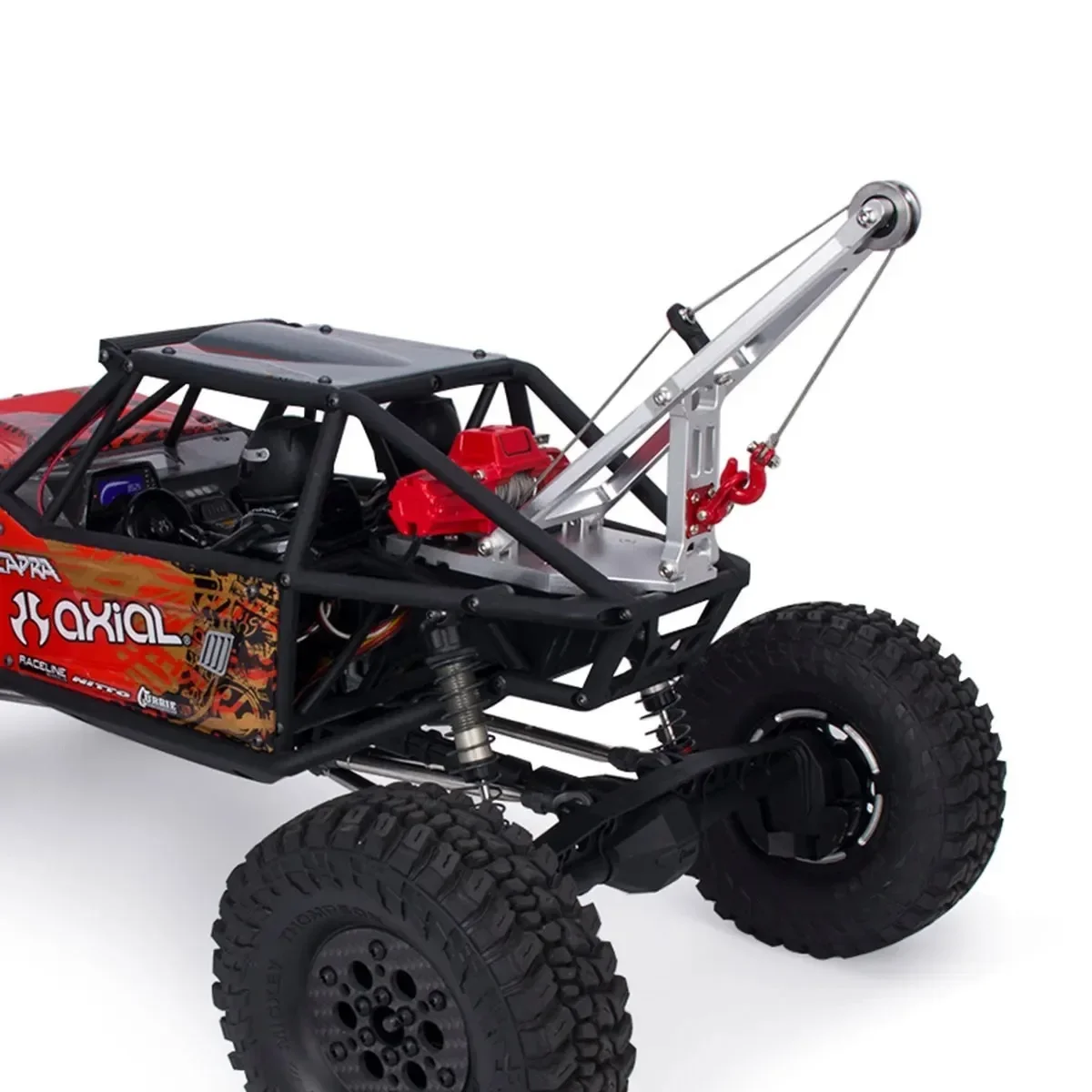 อลูมิเนียม Winch รถบรรทุกกู้ภัย/รถบรรทุกพ่วงเครนแขน Wrecker ชุดสําหรับ 1/10 RC Crawler รถ Axial CAPRA 1.9UTB Trail Buggy จําลอง