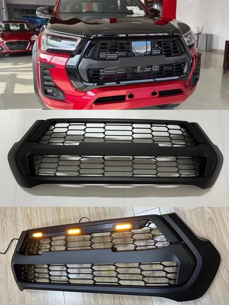 GR Style For Toyta Hilux Revo 2021 Black Front Bumper Mask Grill Replacement Grille Pick Up Accessories High Quality ABS Grille