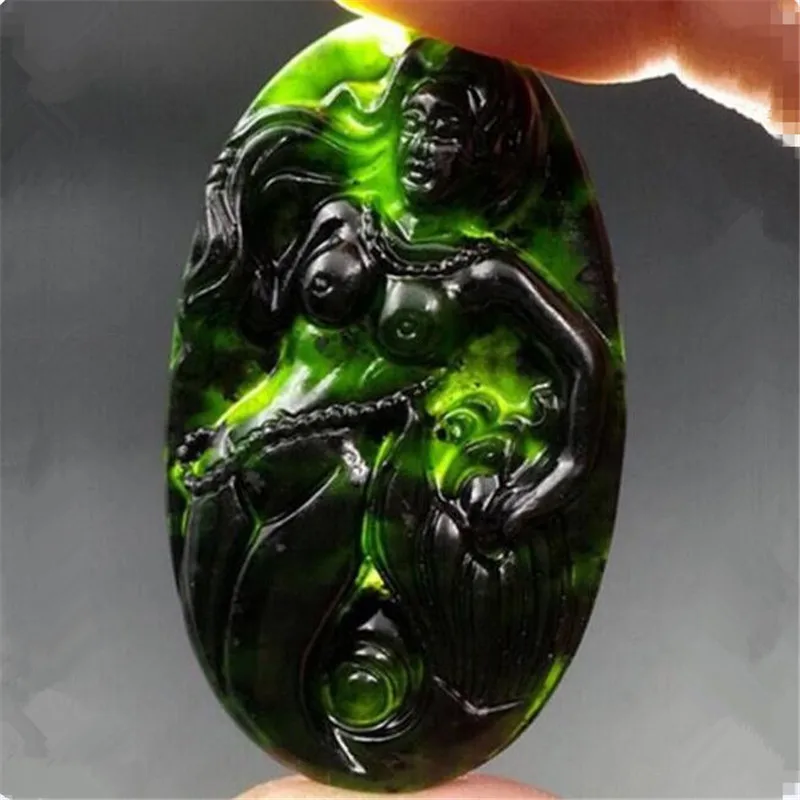 Charm Natural Black Green Stone Jade Carved Chinese TaiJi BaGua Tiger Dragon Lucky Pendant Amulet Rope Necklace Gift Jewelry