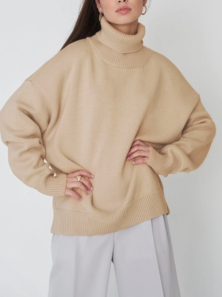 

Осень-зима женские вязаные водолазки пуловеры оверсайз топ с длинными рукавами повседневный свободный джемпер толстый теплый свитер для женской одежды