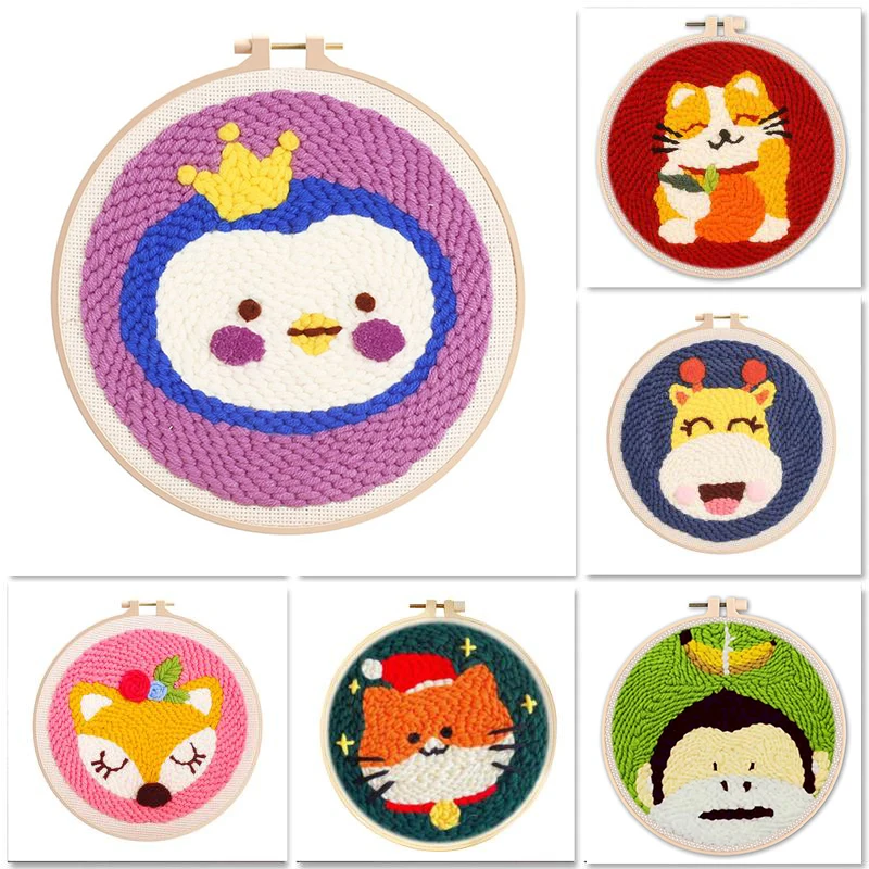 

20x20cm Easy Punch Needle Starter Kits Cartoon Punch Needle Embroidery Kit Soft Sewing Yarn Embroidery Diy Craft Kits Home Decor