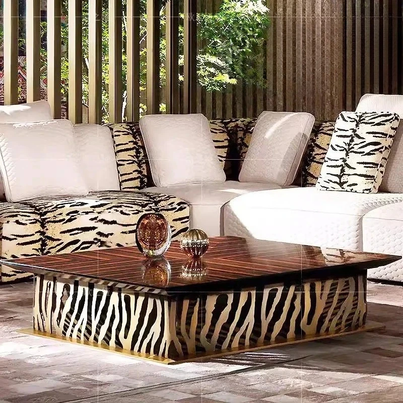 Light Luxury Coffee Table Post-modern Simple Stainless Steel Solid Wood High-end