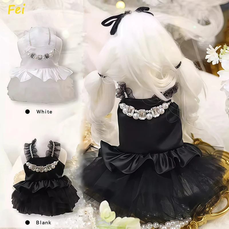 

Bridal Poodle Dress Black-White Lace, Lightweight Summer Spag Strap Gown for Teacup Chihuahua, S M Size Dog Wedding Breathable