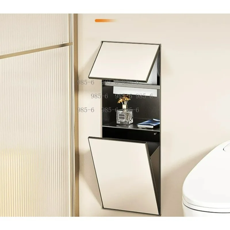 Bathroom Toilet Side Alcove Cabinet, Hidden Stainless Steel Niche with Built-in Trash Can and Shelf