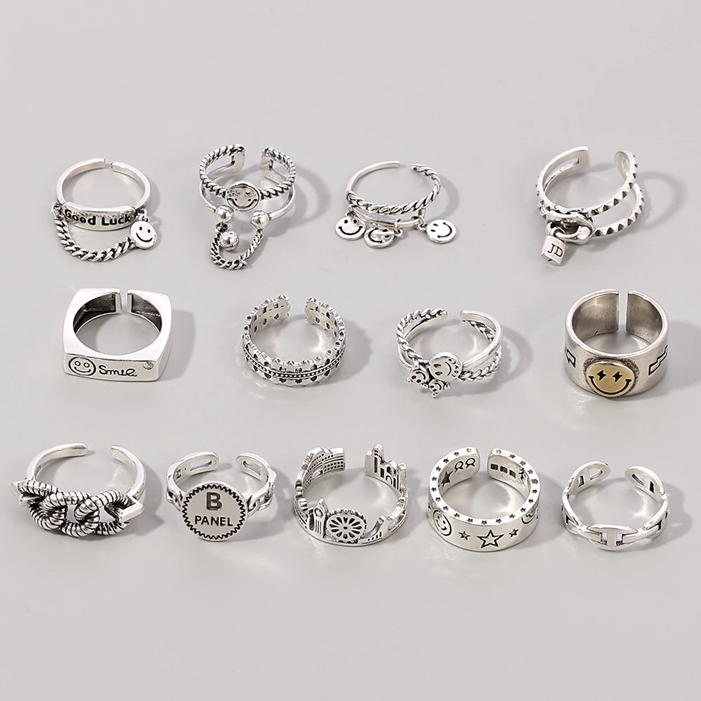 Fashion Letter Silver Opening Adjustable Ring Korean Ladies Men Hip-Hop Party Accessories Jewelry Gifts For Friends