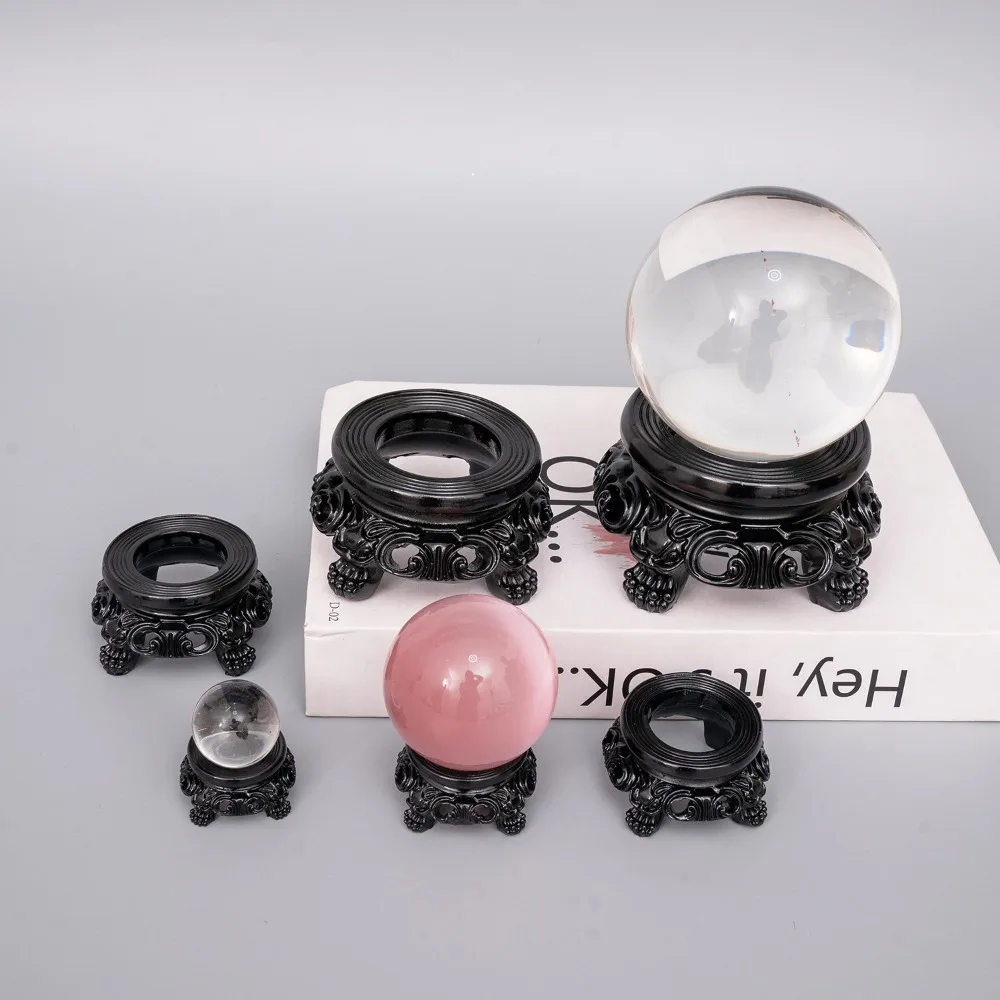 Retro Carving Black Hollow Resin Crystal Ball Base for Mineral Sphere Display Stand Desktop Ornament Home Office Decor
