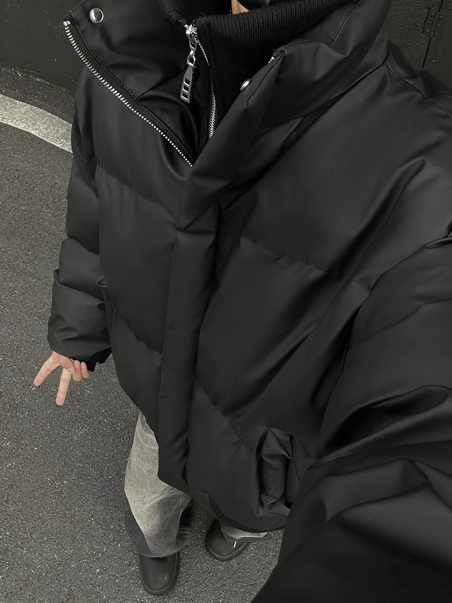 

Men's Thiened Cotton Jaet Fake Two-Piece Bread Sle Winter Coat Warm Loose Fit Retro American Student Faionable Outerwear