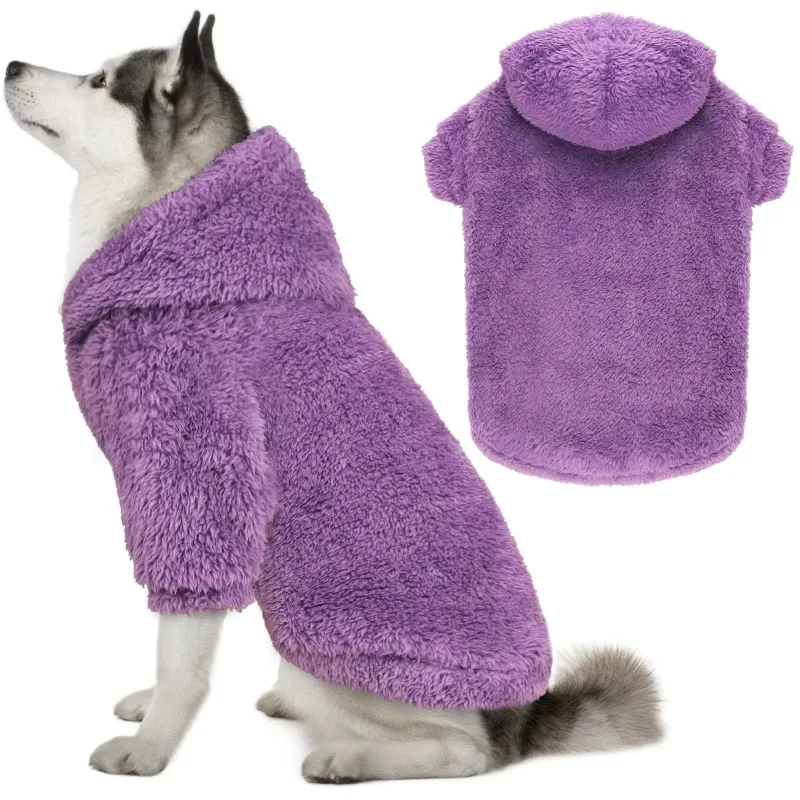 

Soft Double Sided Fuzzy Plush Dog Hoodie Dog Sweaters for Large Dogs