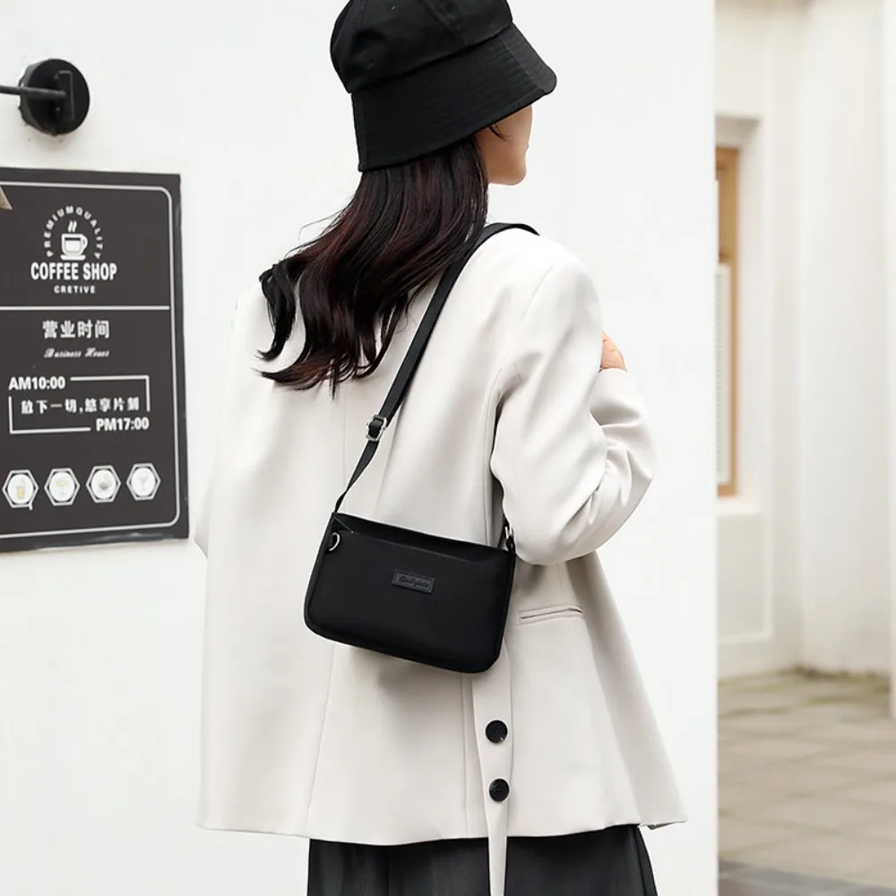 

Adjustable Strap Nylon Square Bag Soft Japanese Style Large Capacity Shoulder Bag Texture Letter Label Casual Women Pouch Lady