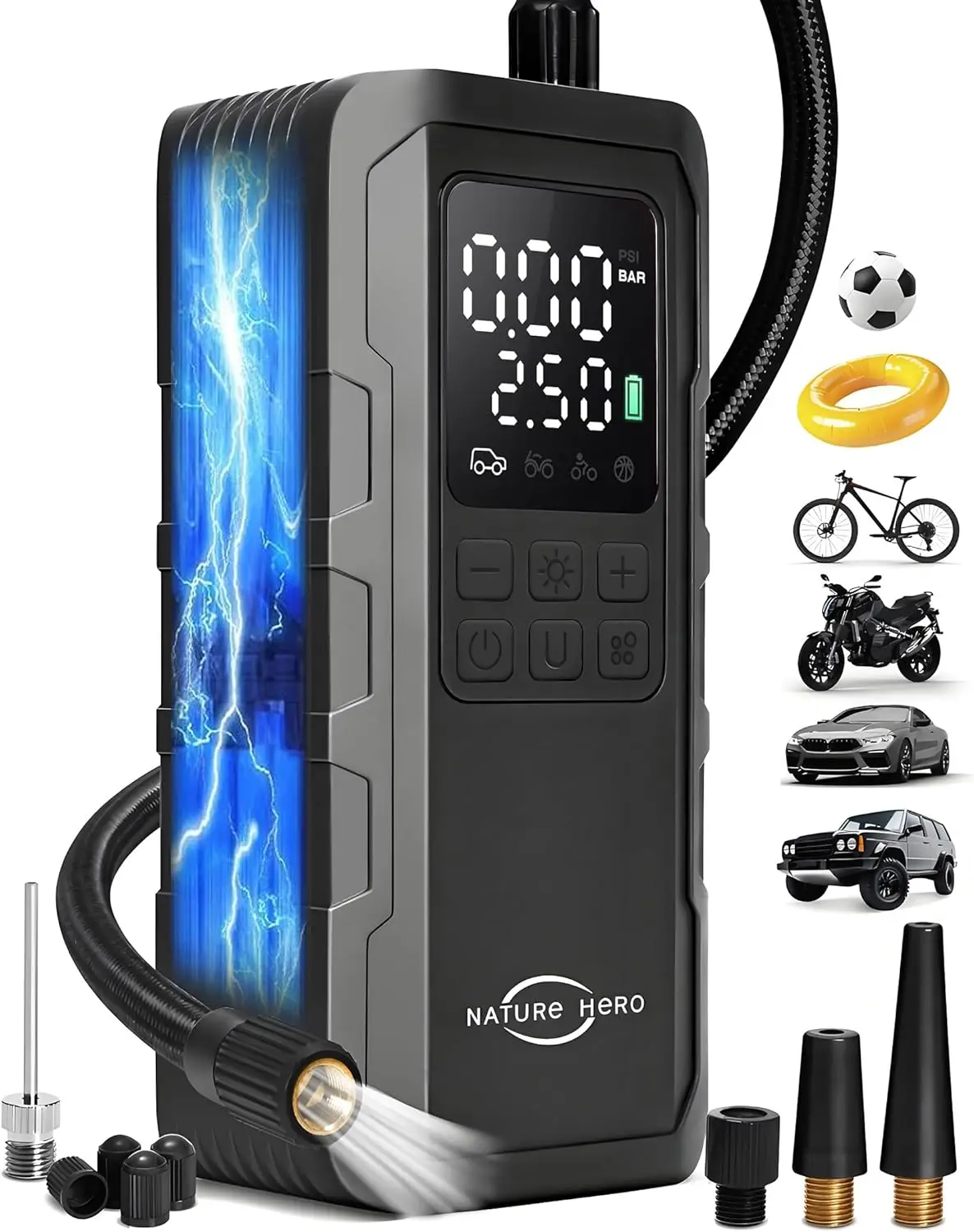 

Portable Air Compressor 150PSI Cordless Tire Inflator with Pressure Gauge LED Lights for Car Motorcycle Bicycle Black