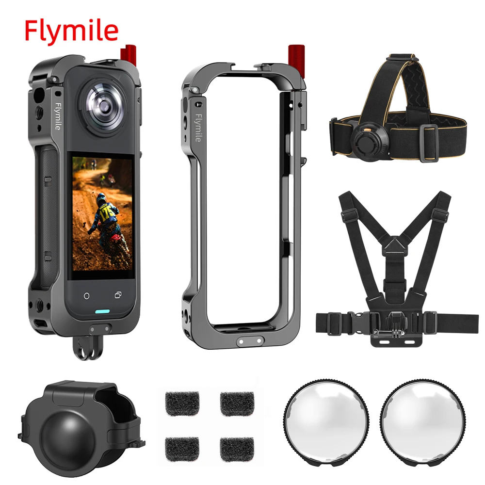 

Flymile Metal Cage for Insta360 X5 Camera Accessories Aluminum Protective Case Silicone Lens Cover Multifunction Utility Frame