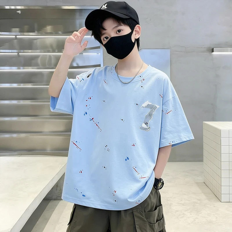 2026 New Summer Tweens Boy Printed Short Sleeve T-shirt Outfits Kids Children Fashion Cotton Tshirt with Drawings Casual Tee Top