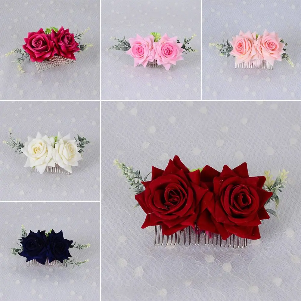 Tocado de seda doble romántico, peine de flores rosas, accesorios de boda, horquilla nupcial, pinza para el cabello