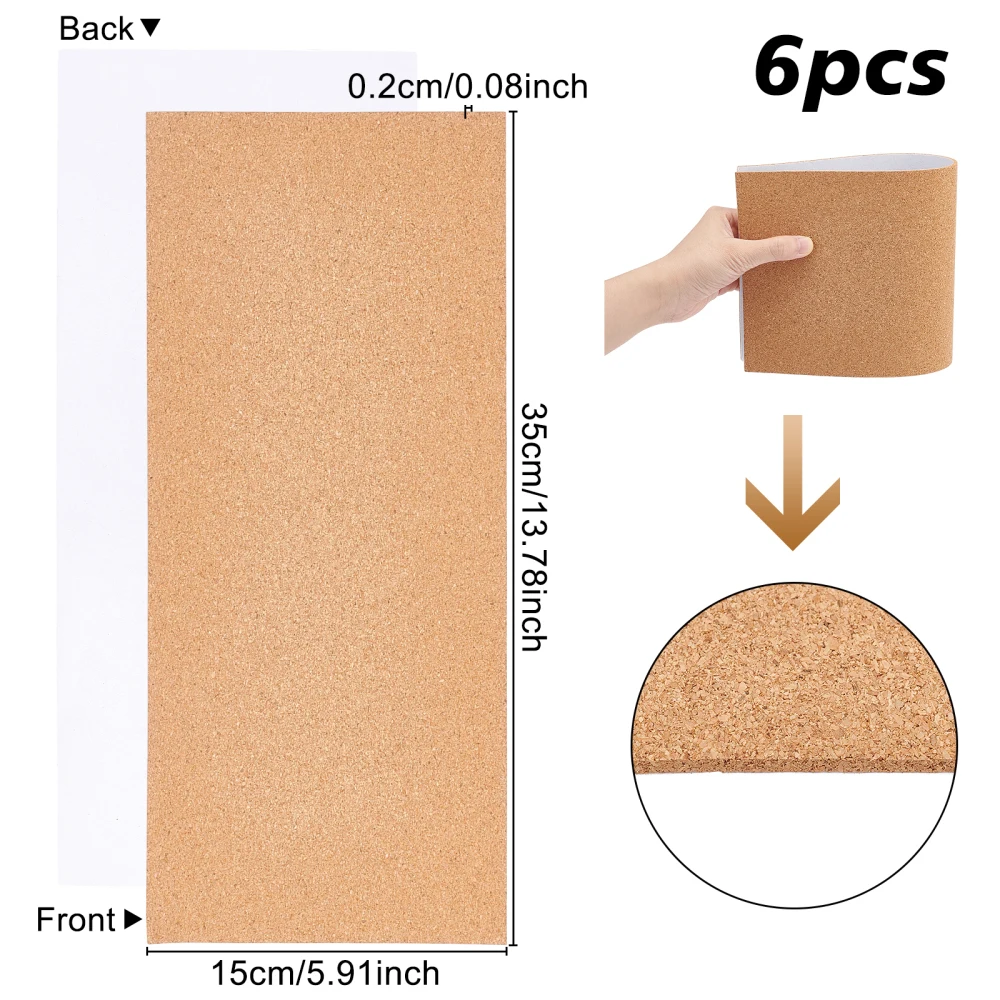 6Pcs Self-Adhesive Cork Sheets Rectangle Insulation Cork Board for Party Coaster Wall Decoration Handmade DIY Crafts Supplies