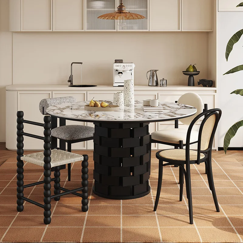 

French, Vintage, Marble, Slate, Round, Dining Table, Modern, Simple, Household, Solid Wood