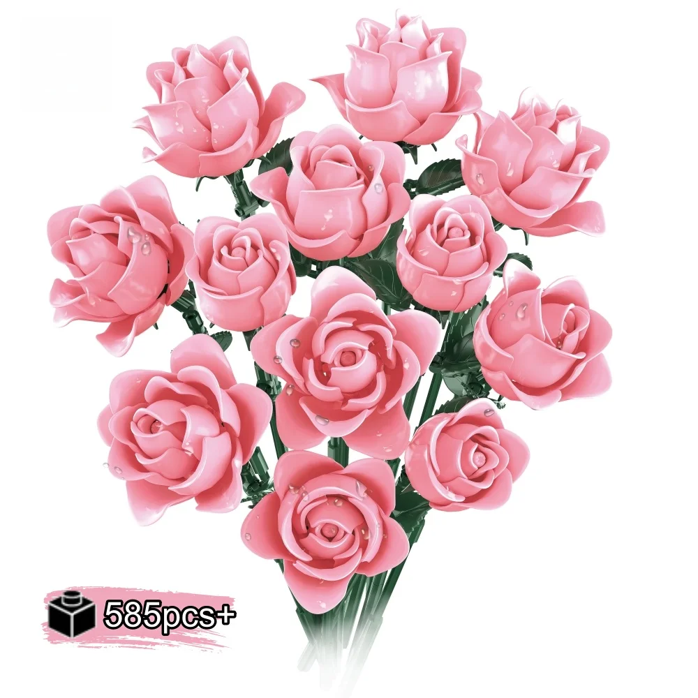 

NEW Creative Pink Rose Bouquet Building Blocks Set DIY Ornament Romantic tabletop decoration Valentine Gift For Women