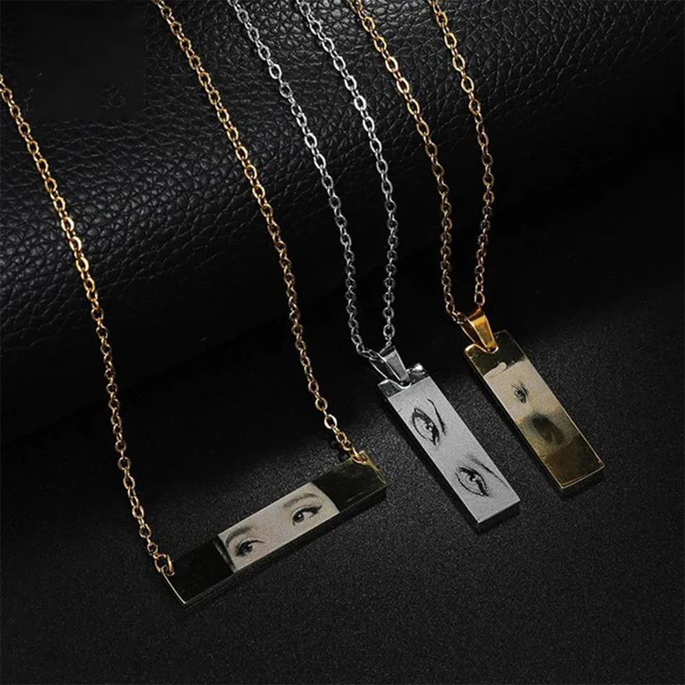 

Ожерелья с гравировкой на заказ, персонализированные фото-кулоны, квадратные подвески из нержавеющей стали с лазерной гравировкой фото, ювелирные подарки